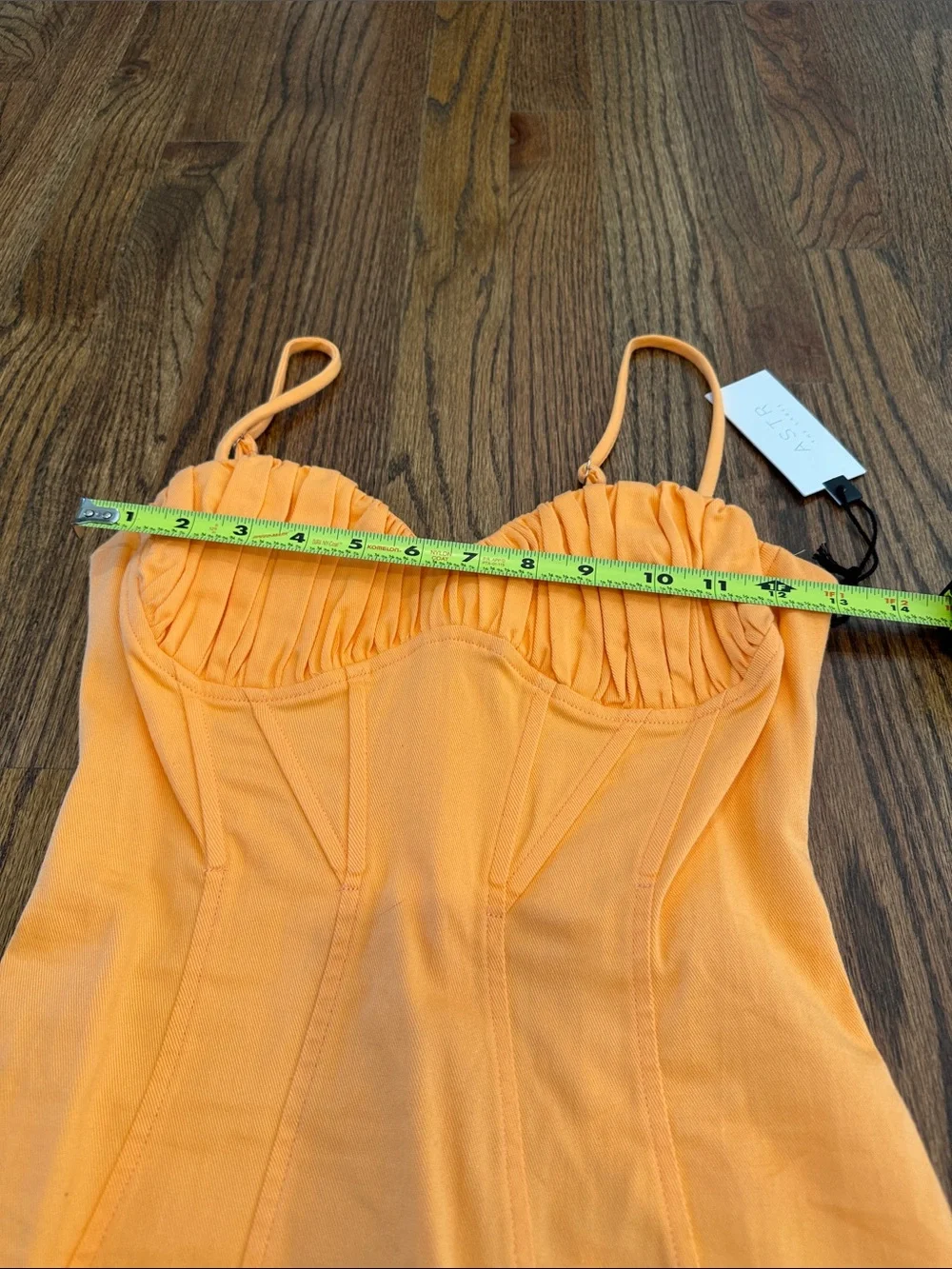 Astr Orange Ruched Bust Mini Dress.  Soft denim XS New